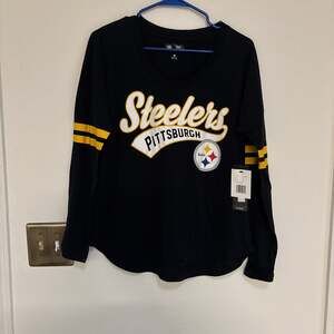 Pittsburgh Steelers Women's Black Long Sleeve V-Neck T-Shirt